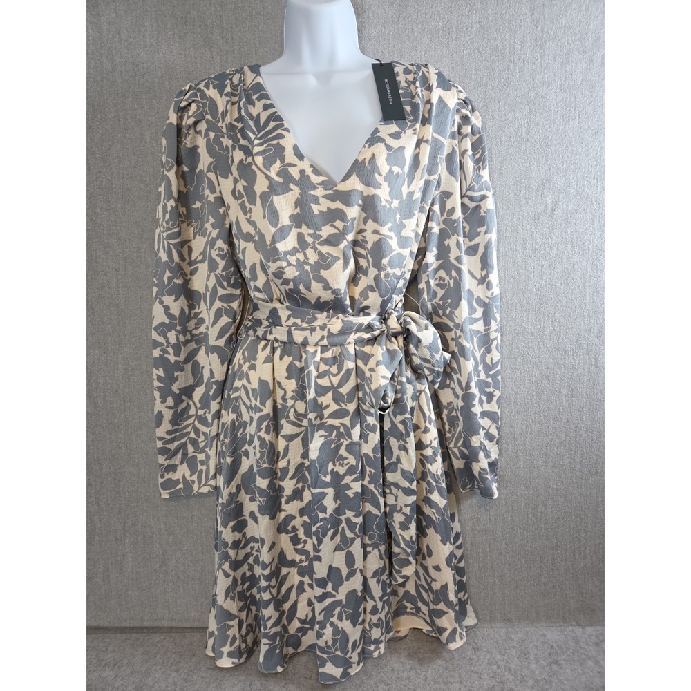 BCBG MaxAzria Fit & Flare Mini Dress 12 Blush Multicolor Belted Leaf Print NEW